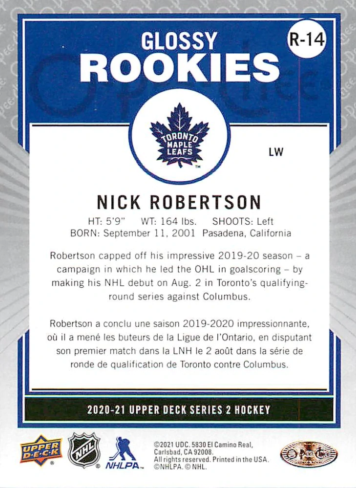 2020-21 UD Series 2 - Nick Robertson - O-Pee-Chee Glossy Rookies #R-14