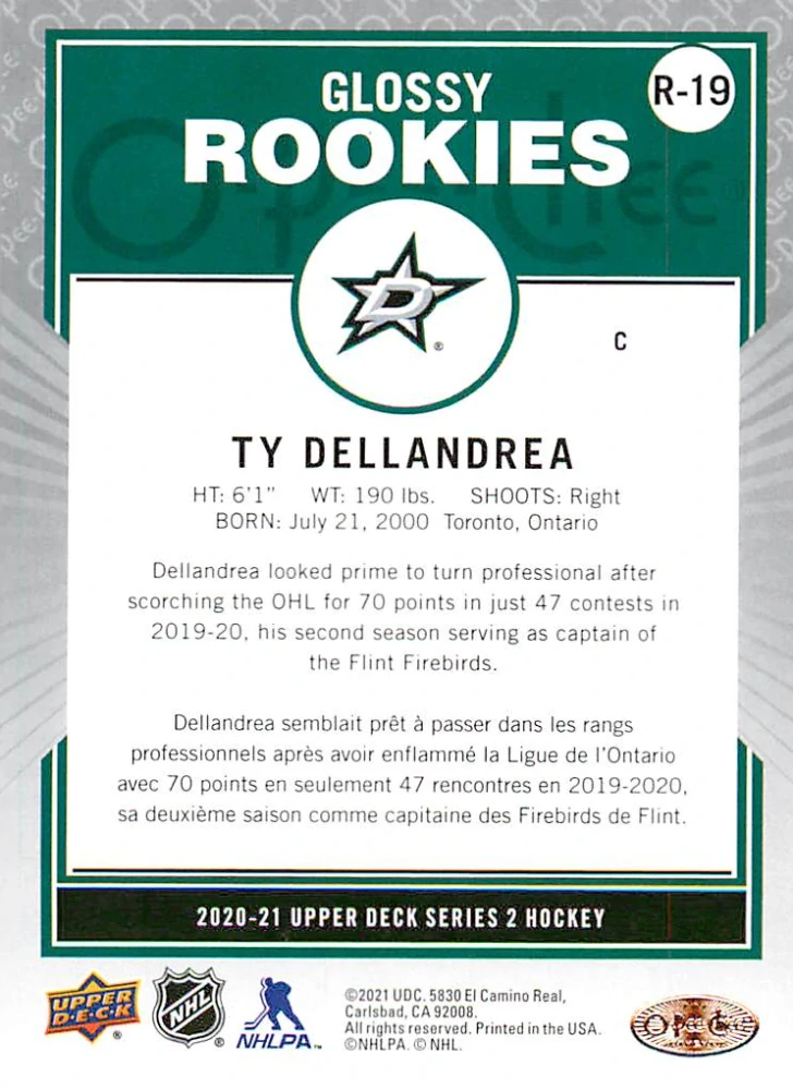 2020-21 UD Series 2 - Ty Dellandrea - O-Pee-Chee Glossy Rookies Bronze #R-19