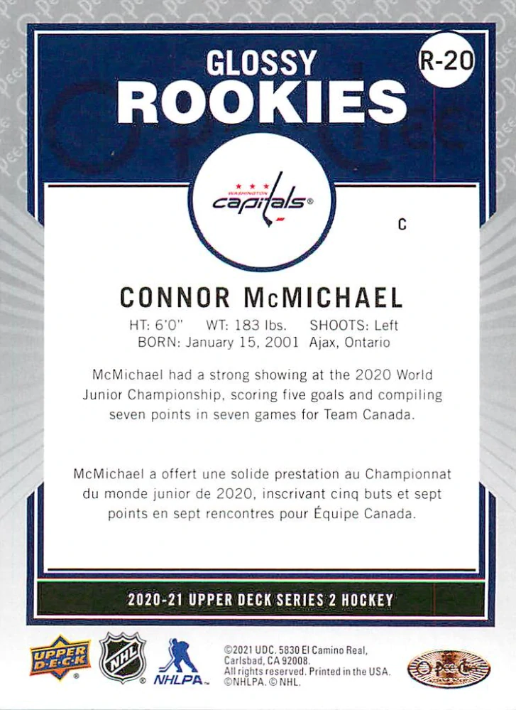 2020-21 UD Series 2 - Connor McMichael - O-Pee-Chee Glossy Rookies Bronze #R-20