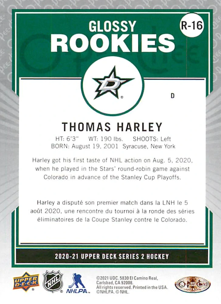2020-21 UD Series 2 - Thomas Harley - O-Pee-Chee Glossy Rookies Bronze #R-16