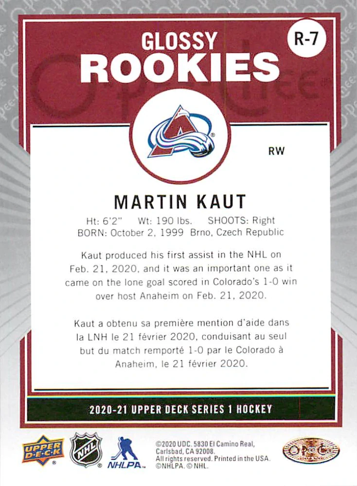 2020-21 UD Series 1 - Martin Kaut - O-Pee-Chee Glossy Rookies Bronze #R-7