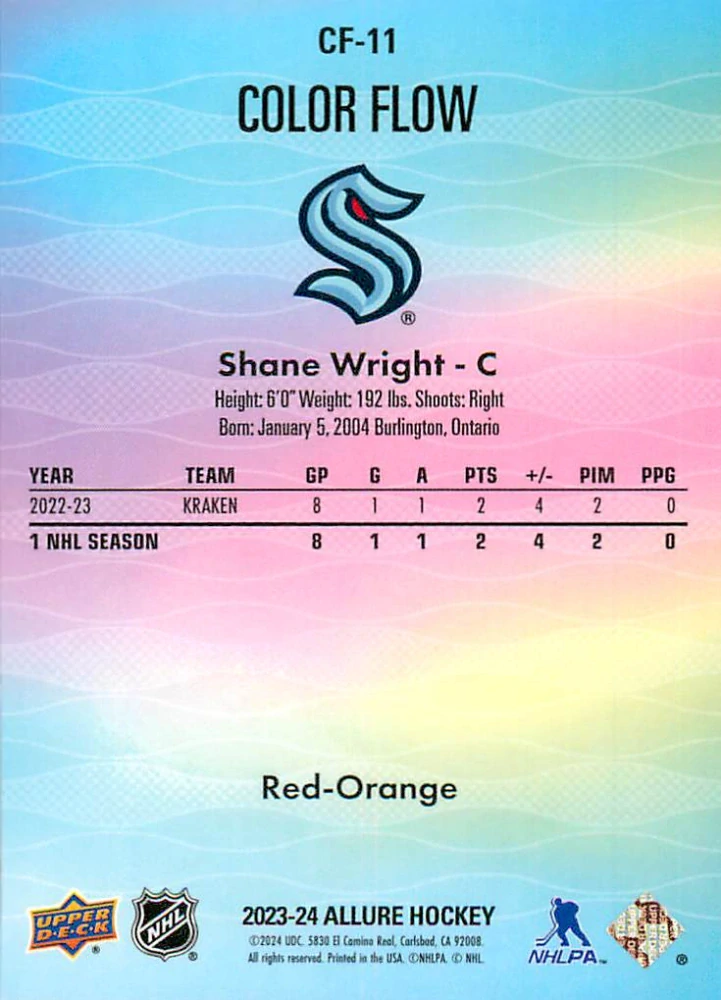 2023-24 UD Allure - Shane Wright - Color Flow Red-Orange #CF-11