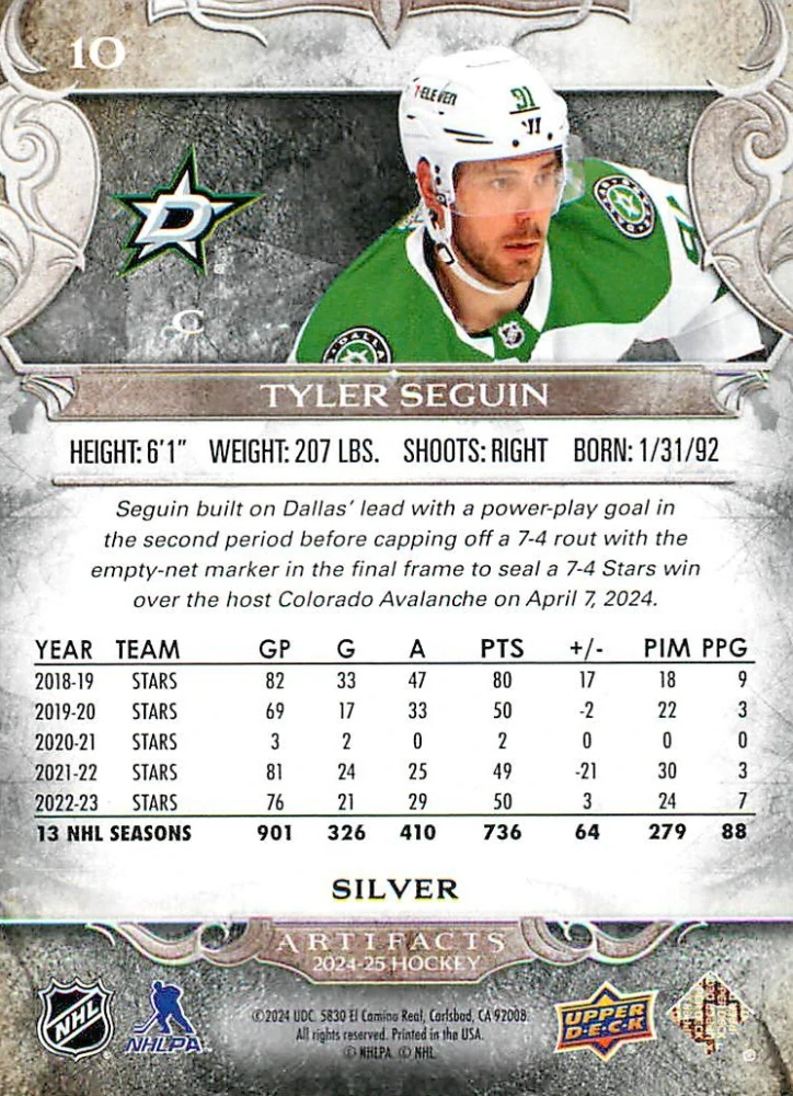 2024-25 UD Artifacts - Tyler Seguin #10