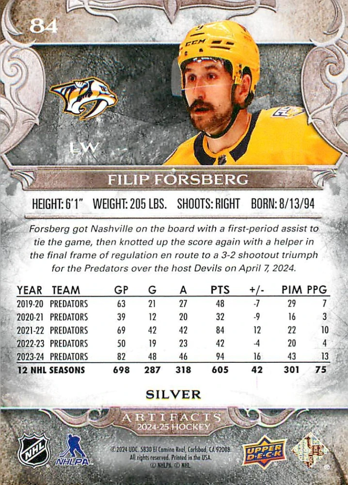 2024-25 UD Artifacts - Filip Forsberg #84