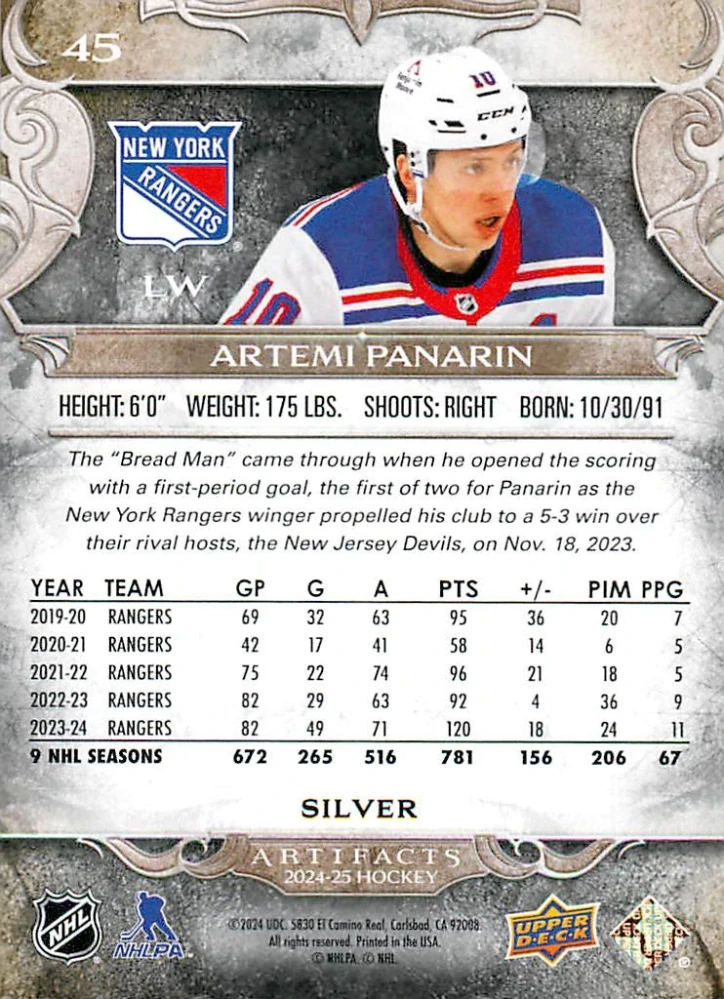 2024-25 UD Artifacts - Artemi Panarin #45