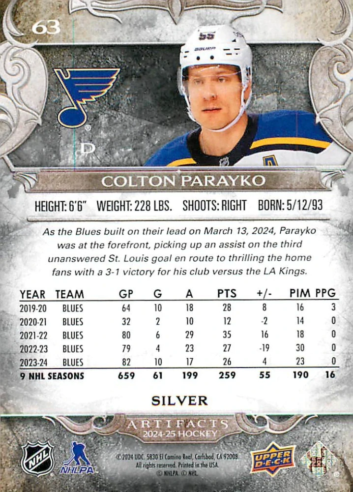 2024-25 UD Artifacts - Colton Parayko #63