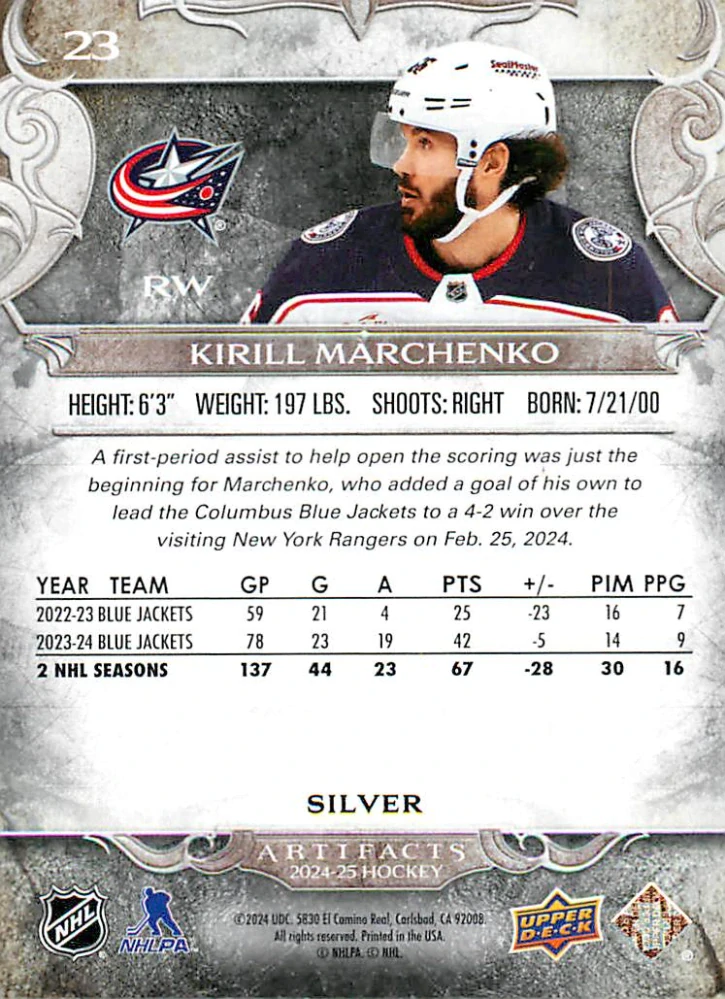 2024-25 UD Artifacts - Kirill Marchenko #23