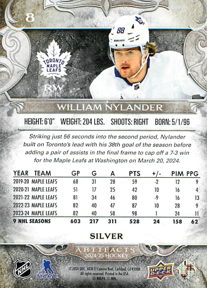 2024-25 UD Artifacts - William Nylander #8