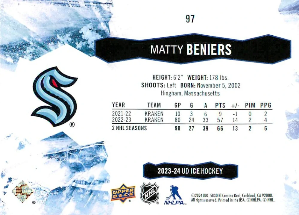 2023-24 UD Ice - Matty Beniers #97