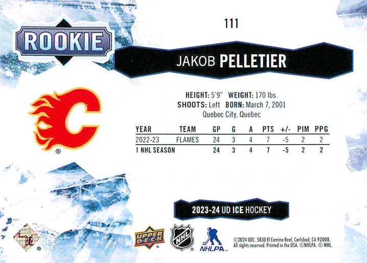 2023-24 UD Ice - Jakob Pelletier - Rookie #111