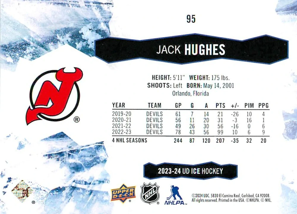 2023-24 UD Ice - Jack Hughes #95