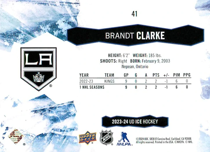 2023-24 UD Ice - Brandt Clarke #41