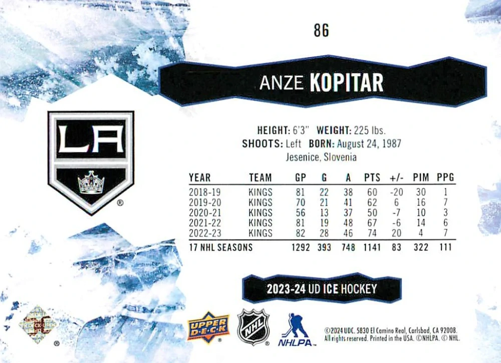 2023-24 UD Ice - Anze Kopitar #86