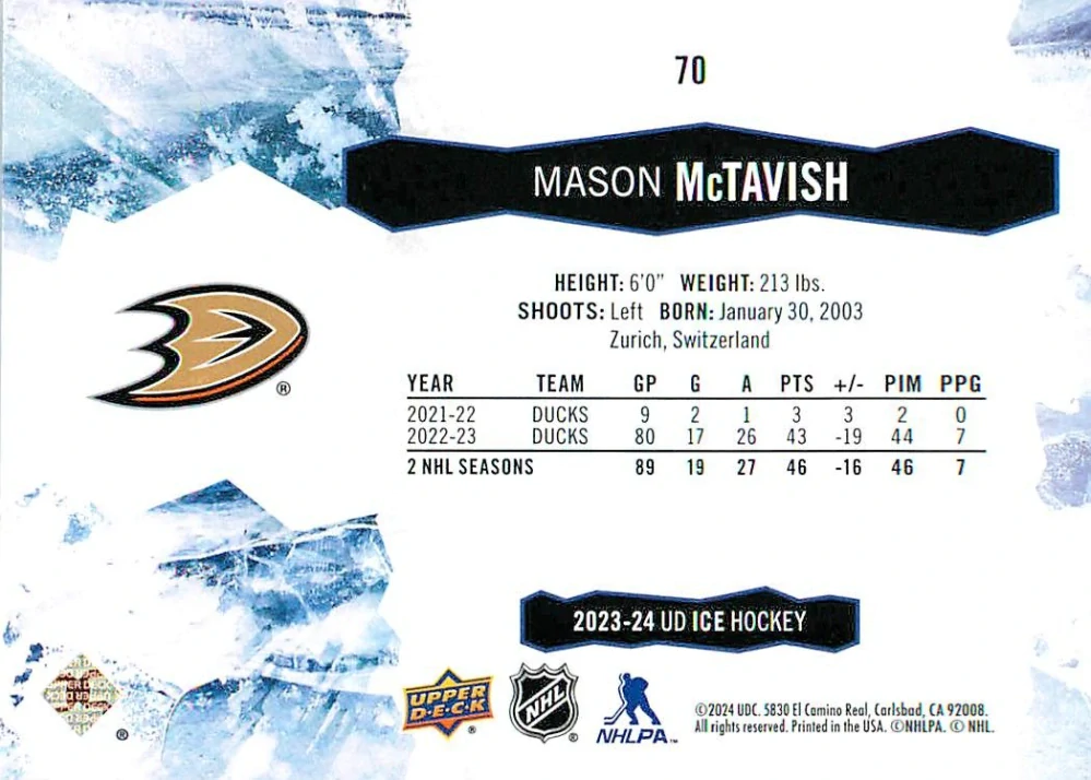 2023-24 UD Ice - Mason McTavish #70