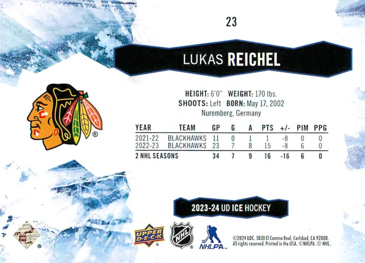 2023-24 UD Ice - Lucas Reichel #23