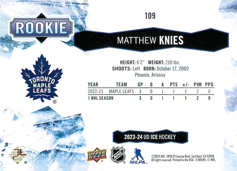 2023-24 UD Ice - Matthew Knies - Rookie #109
