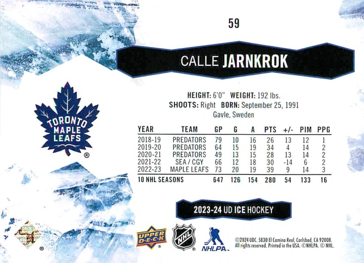 2023-24 UD Ice - Calle Jarnkrok #59
