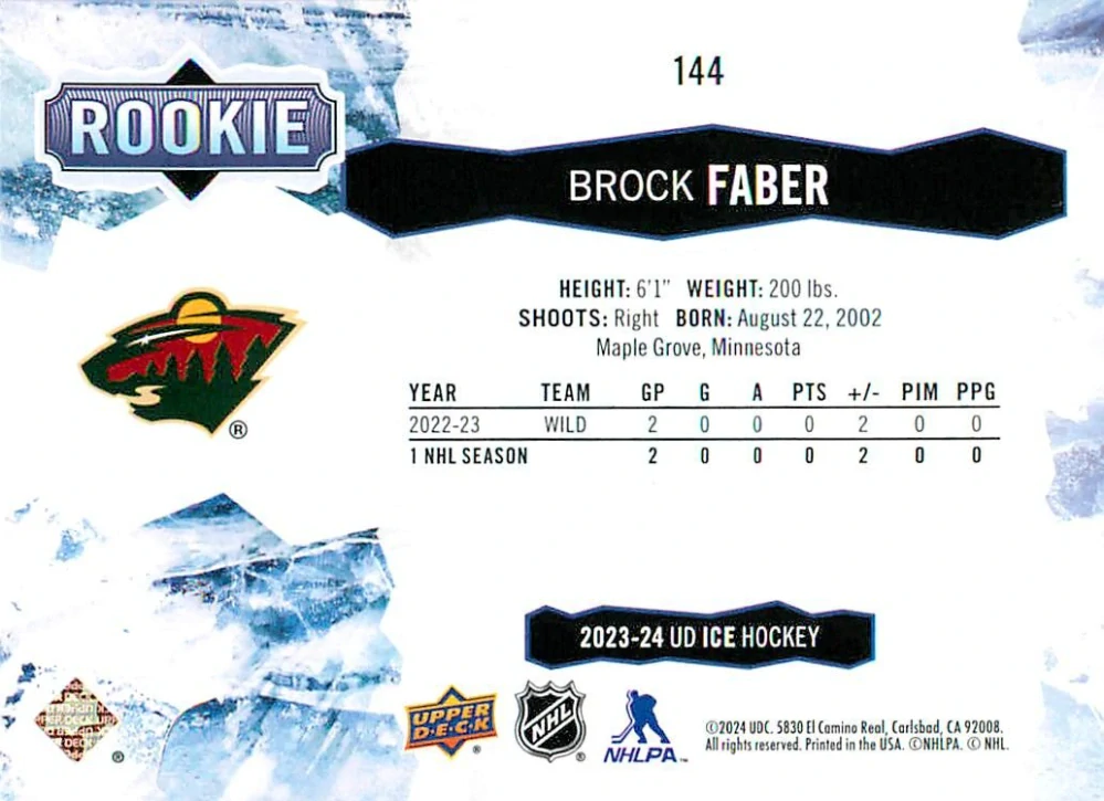 2023-24 UD Ice - Brock Faber - Rookie #144