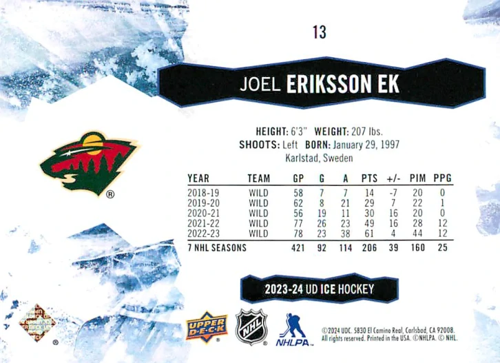 2023-24 UD Ice - Joel Eriksson Ek #13