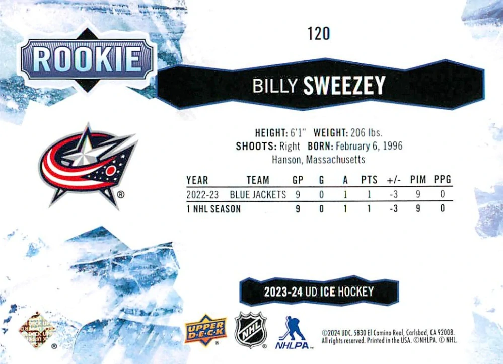 2023-24 UD Ice - Billy Sweezey - Rookie #120