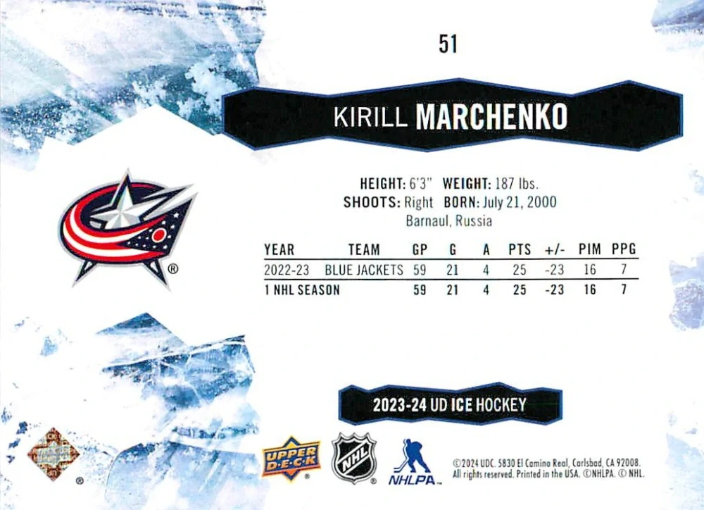 2023-24 UD Ice - Kirill Marchenko #51