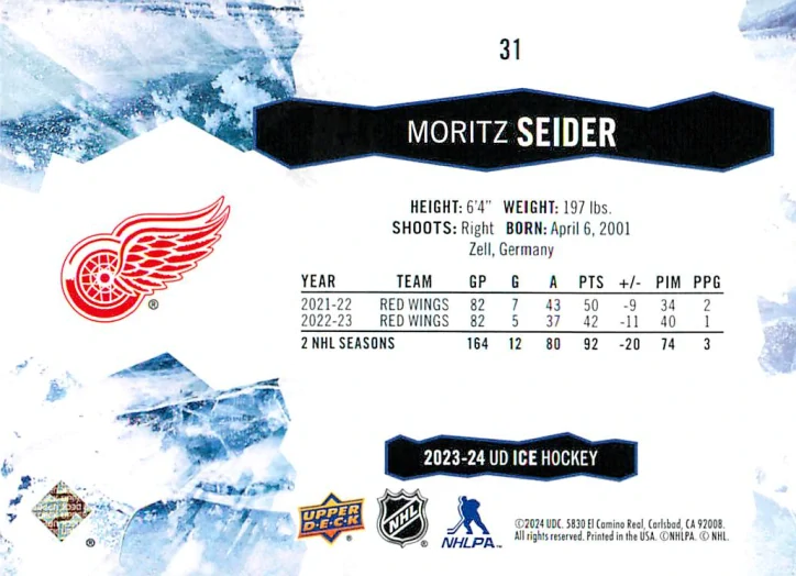 2023-24 UD Ice - Moritz Seider #31