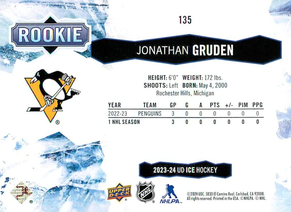 2023-24 UD Ice - Jonathan Gruden - Rookie #135