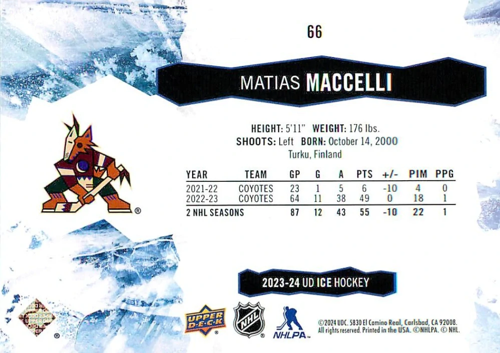2023-24 UD Ice - Mattias Maccelli #66