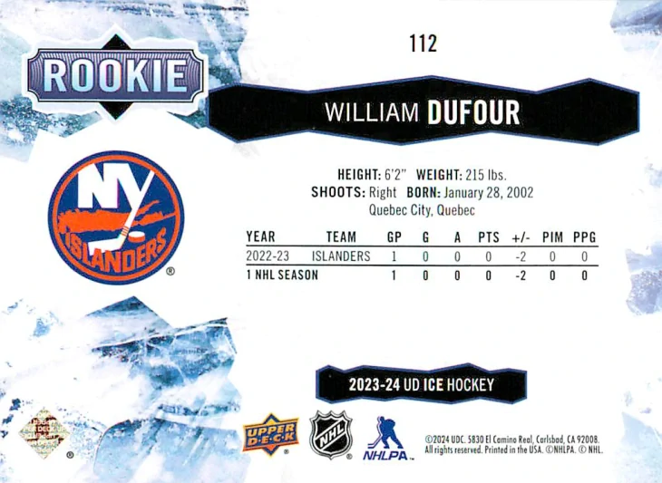 2023-24 UD Ice - William Dufour - Rookie #112