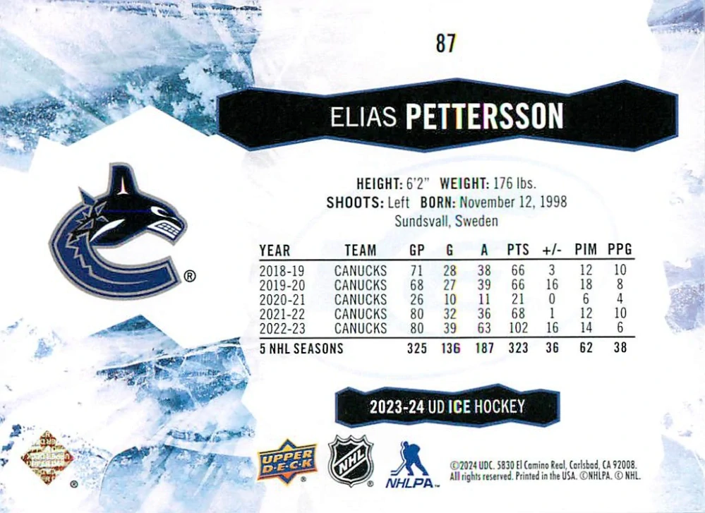 2023-24 UD Ice - Elias Pettersson - Green #87