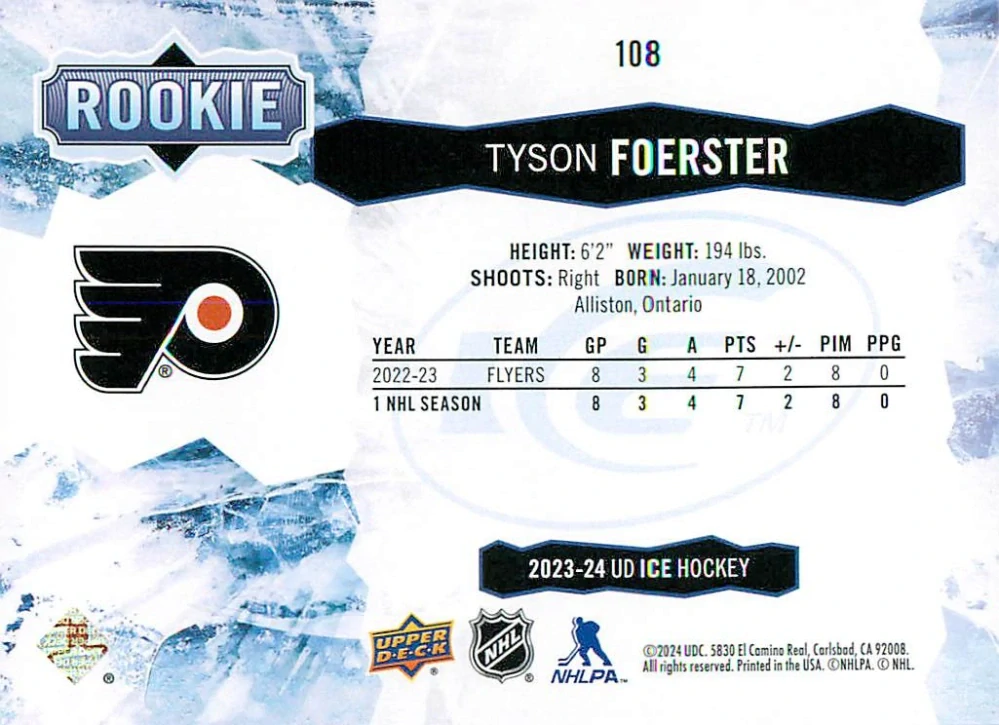 2023-24 UD Ice - Tyson Foerster - Rookie Green #108