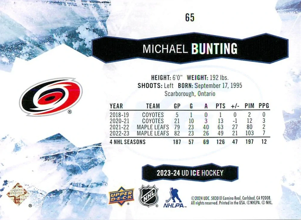 2023-24 UD Ice - Michael Bunting - Green #65