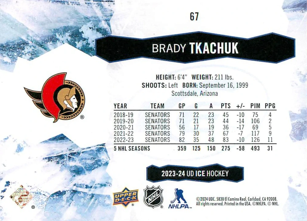 2023-24 UD Ice - Brady Tkachuk - Green #67
