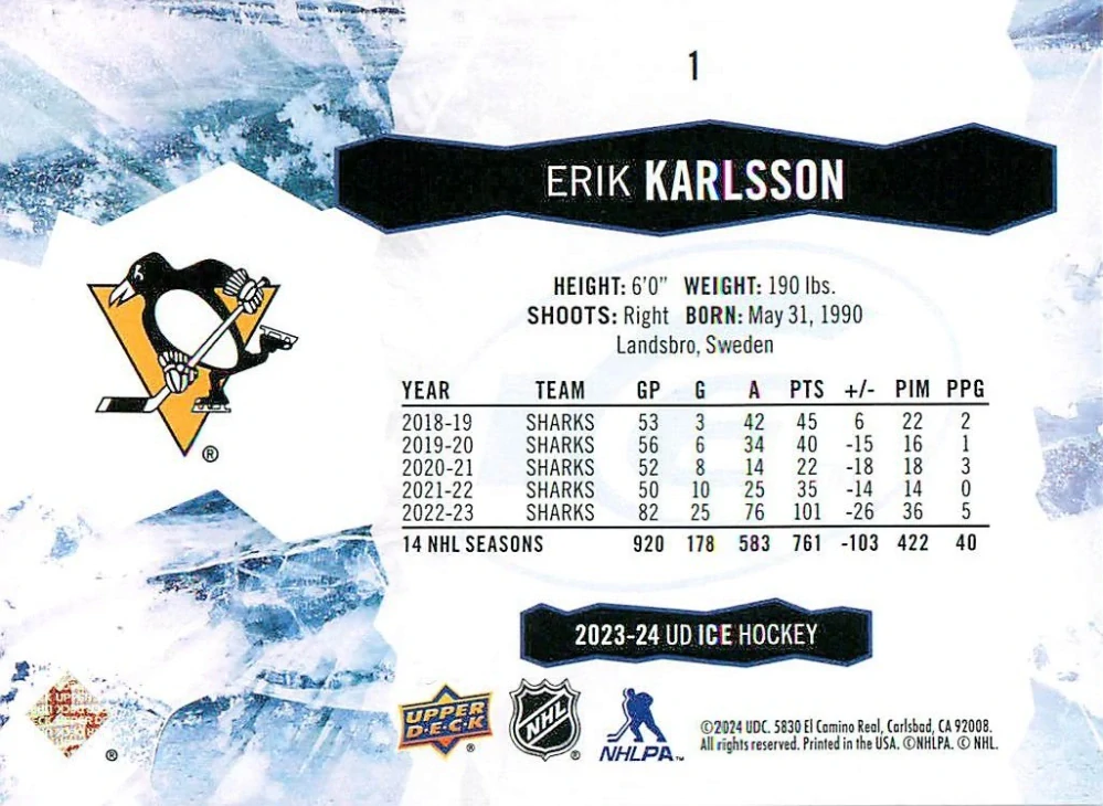 2023-24 UD Ice - Erik Karlsson - Green #1