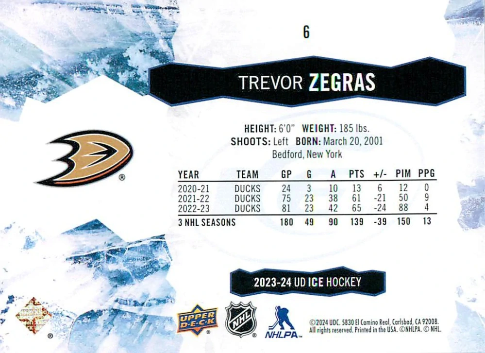 2023-24 UD Ice - Trevor Zegras - Purple #6