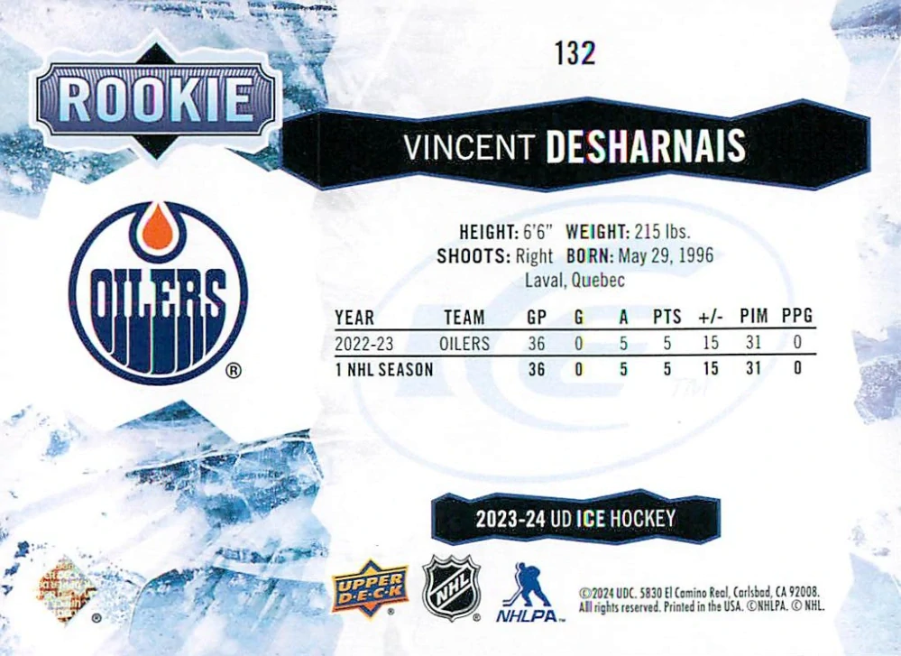 2023-24 UD Ice - Vincent Desharnais - Rookie Purple #132