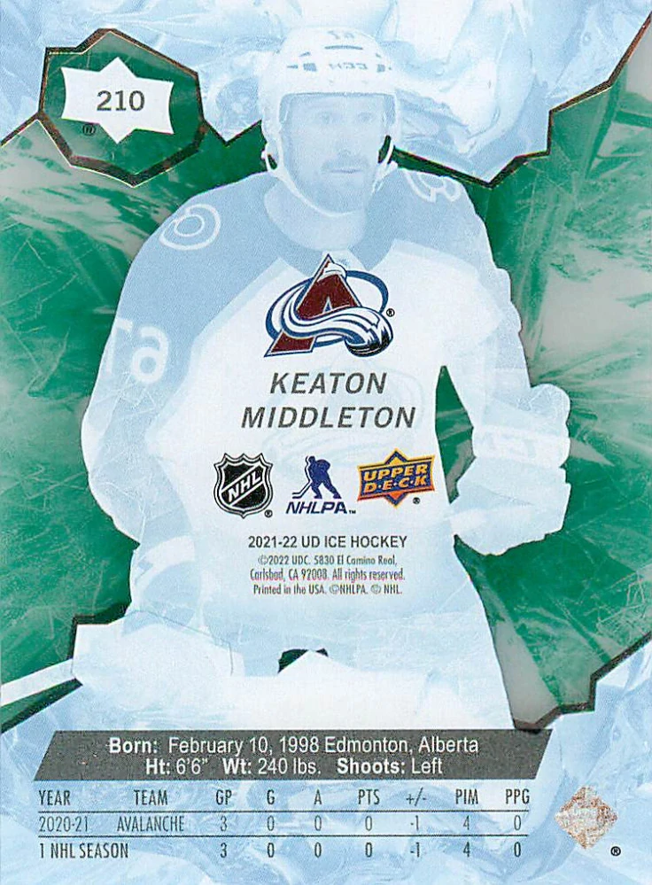 2021-22 UD Ice - Keaton Middleton - Ice Premieres Green /799 #210