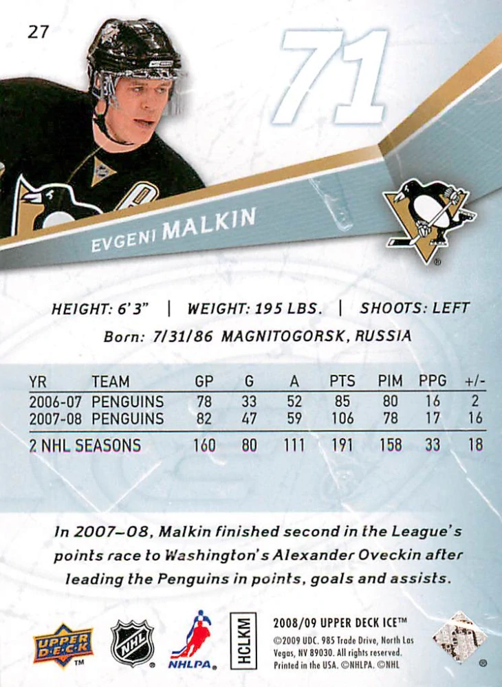 2008-09 UD Ice - Evgeni Malkin #27