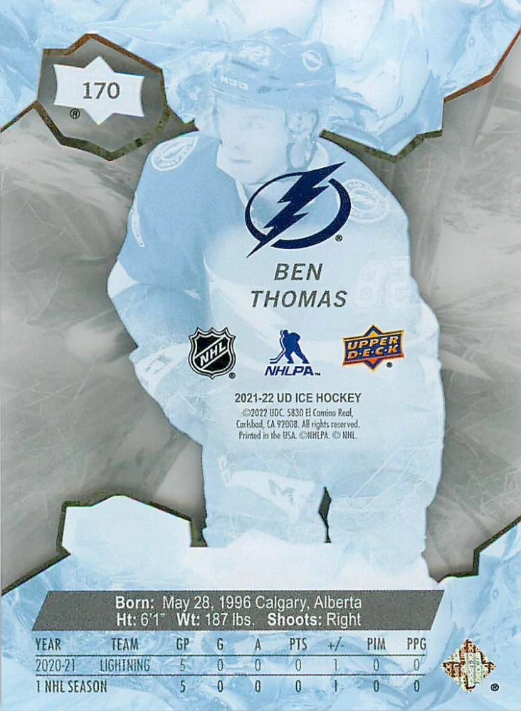 2021-22 UD Ice - Ben Thomas - Ice Premieres /1299 #170