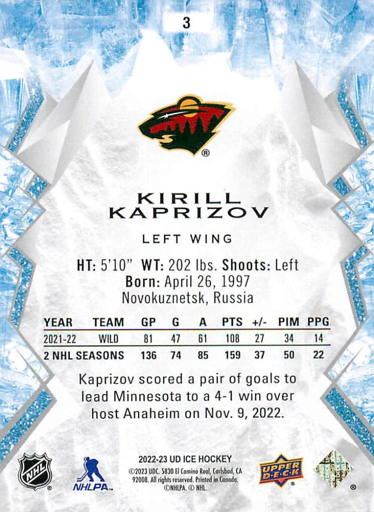 2022-23 UD Ice - Kirill Kaprizov #3