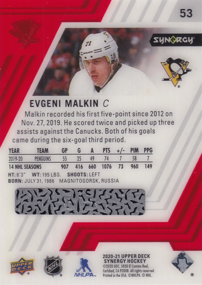 2020-21 UD Synergy - Evgeni Malkin #53