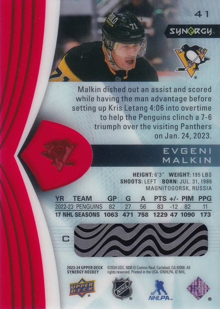 2023-24 UD Synergy - Evgeni Malkin #41