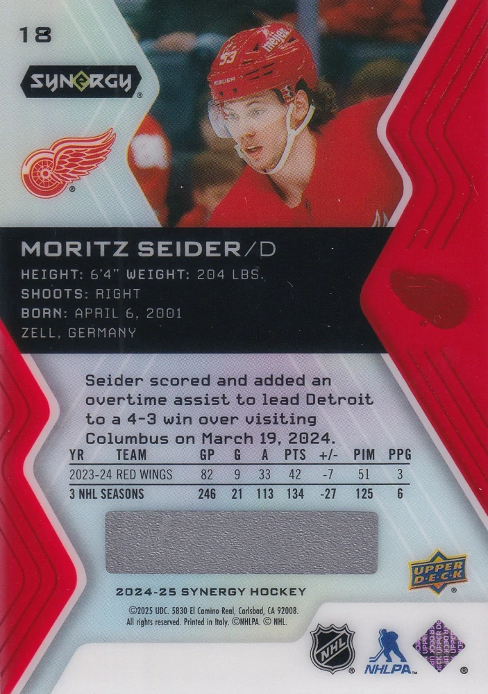 2024-25 UD Synergy - Moritz Seider #18