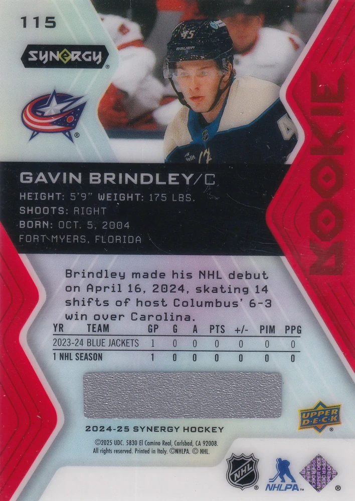 2024-25 UD Synergy - Gavin Brindley - Rookie #115