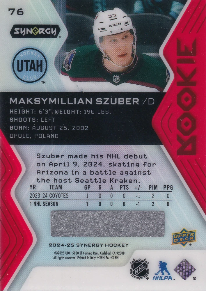 2024-25 UD Synergy - Maksymillian Szuber - Rookie #76