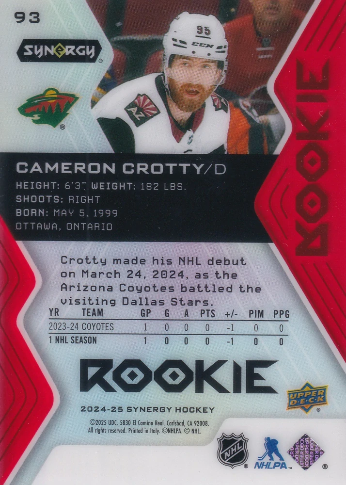2024-25 UD Synergy - Cameron Crotty - Rookie #93