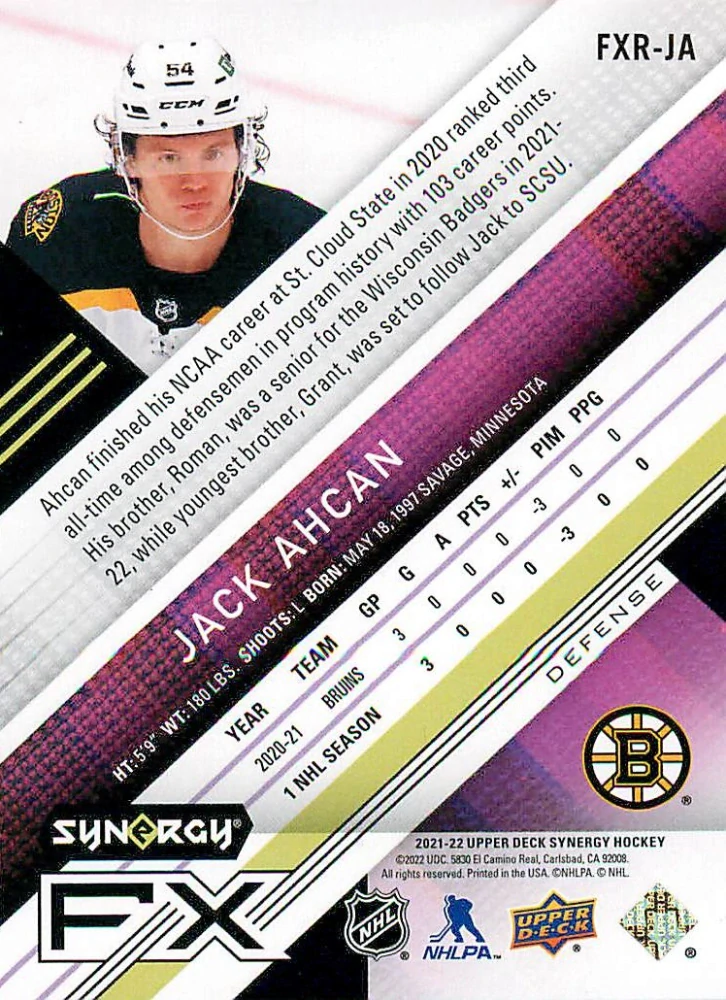 2021-22 UD Synergy - Jack Ahcan - FX /749 #FXR-JA