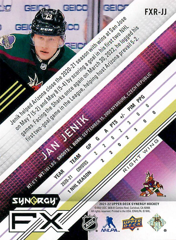 2021-22 UD Synergy - Jan Jeník - FX Rookie Orange /449 #FXR-JJ