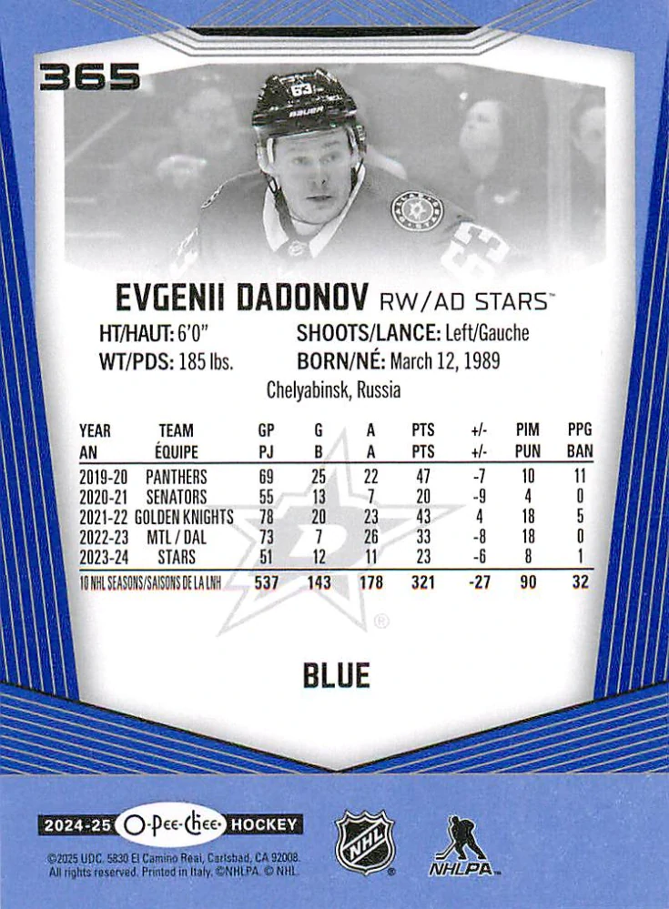 2024-25 UD O-Pee-Chee - Evgenii Dadonov - Blue #365