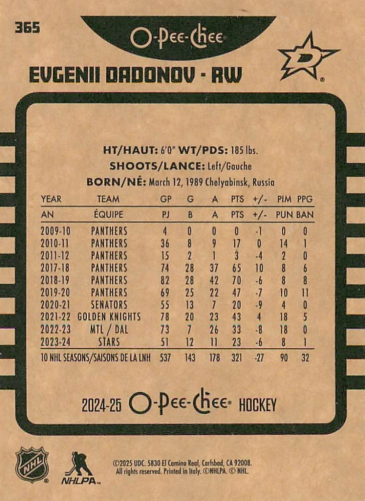 2024-25 UD O-Pee-Chee - Evgenii Dadonov - Retro #365